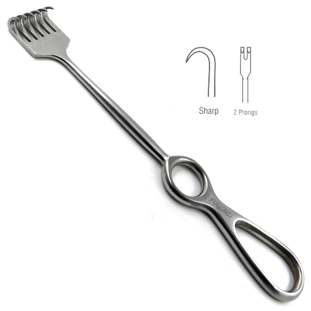 ODONTOMED Weitlaner Retractor | 2 Sharp Prongs, Rake Style, Surgical Instrument