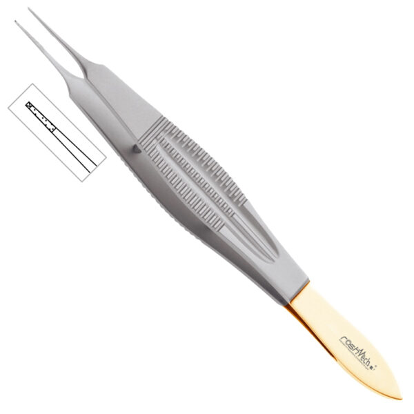 Castroviejo Forceps - 10 cm, 1x2 Teeth, Micro Serrated Jaws