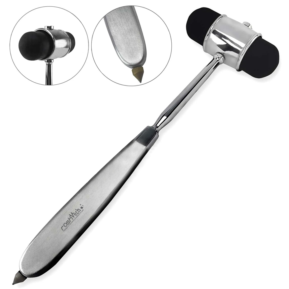Dejerine Reflex Hammer 35cm with Needle, Dual Rubber Head, Flare Handle