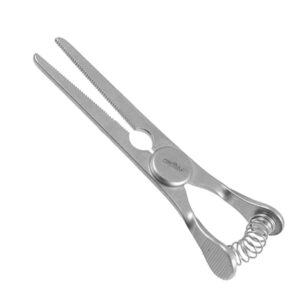 Mini Bulldog Clamp - Spring Load, Serrated Jaws, Straight, 14mm Jaw Length, 1 1/8"